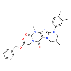 ChemSpider 2D Image | Benzyl [9-(3,4-dimethylphenyl)-1,7-dimethyl-2,4-dioxo-1,4,6,7,8,9-hexahydropyrimido[2,1-f]purin-3(2H)-yl]acetate | C27H29N5O4