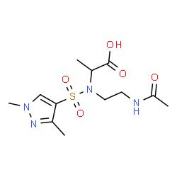 ChemSpider 2D Image | N-(2-Acetamidoethyl)-N-[(1,3-dimethyl-1H-pyrazol-4-yl)sulfonyl]alanine | C12H20N4O5S