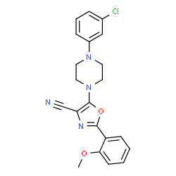 ChemSpider 2D Image | 5-[4-(3-Chlorophenyl)-1-piperazinyl]-2-(2-methoxyphenyl)-1,3-oxazole-4-carbonitrile | C21H19ClN4O2