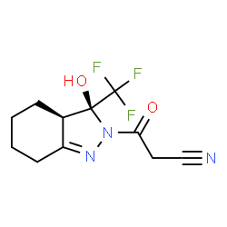 ChemSpider 2D Image | 3-[(3S,3aR)-3-Hydroxy-3-(trifluoromethyl)-3,3a,4,5,6,7-hexahydro-2H-indazol-2-yl]-3-oxopropanenitrile | C11H12F3N3O2
