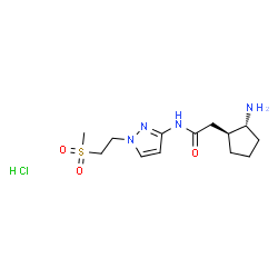 ChemSpider 2D Image | 2-[(1S,2R)-2-Aminocyclopentyl]-N-{1-[2-(methylsulfonyl)ethyl]-1H-pyrazol-3-yl}acetamide hydrochloride (1:1) | C13H23ClN4O3S