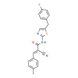 ChemSpider 2D Image | (2E)-2-Cyano-N-[5-(4-fluorobenzyl)-1,3-thiazol-2-yl]-3-(4-methylphenyl)acrylamide | C21H16FN3OS
