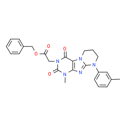 ChemSpider 2D Image | Benzyl [1-methyl-9-(3-methylphenyl)-2,4-dioxo-1,4,6,7,8,9-hexahydropyrimido[2,1-f]purin-3(2H)-yl]acetate | C25H25N5O4