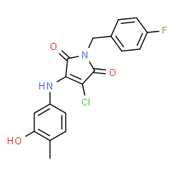 ChemSpider 2D Image | 3-Chloro-1-(4-fluorobenzyl)-4-[(3-hydroxy-4-methylphenyl)amino]-1H-pyrrole-2,5-dione | C18H14ClFN2O3