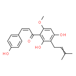 ChemSpider 2D Image | (2Z)-1-[2,4-Dihydroxy-6-methoxy-3-(3-methyl-2-buten-1-yl)phenyl]-3-(4-hydroxyphenyl)-2-propen-1-one | C21H22O5