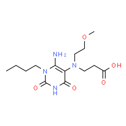 ChemSpider 2D Image | N-(6-Amino-1-butyl-2,4-dioxo-1,2,3,4-tetrahydro-5-pyrimidinyl)-N-(2-methoxyethyl)-beta-alanine | C14H24N4O5