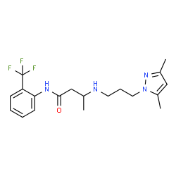 ChemSpider 2D Image | 3-{[3-(3,5-Dimethyl-1H-pyrazol-1-yl)propyl]amino}-N-[2-(trifluoromethyl)phenyl]butanamide | C19H25F3N4O