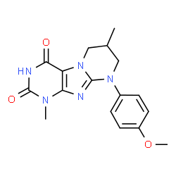 ChemSpider 2D Image | 9-(4-Methoxyphenyl)-1,7-dimethyl-6,7,8,9-tetrahydropyrimido[2,1-f]purine-2,4(1H,3H)-dione | C17H19N5O3