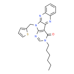 ChemSpider 2D Image | 3-Hexyl-11-(2-thienylmethyl)-3,11-dihydro-4H-pyrimido[5',4':4,5]pyrrolo[2,3-b]quinoxalin-4-one | C23H23N5OS