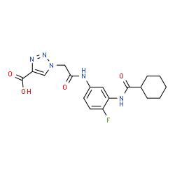ChemSpider 2D Image | 1-[2-({3-[(Cyclohexylcarbonyl)amino]-4-fluorophenyl}amino)-2-oxoethyl]-1H-1,2,3-triazole-4-carboxylic acid | C18H20FN5O4
