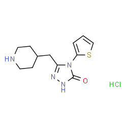 ChemSpider 2D Image | 5-(4-Piperidinylmethyl)-4-(2-thienyl)-2,4-dihydro-3H-1,2,4-triazol-3-one hydrochloride (1:1) | C12H17ClN4OS