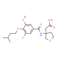ChemSpider 2D Image | (3-{[3-Chloro-5-methoxy-4-(3-methylbutoxy)benzoyl]amino}tetrahydro-3-furanyl)acetic acid | C19H26ClNO6