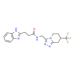 ChemSpider 2D Image | 3-(1H-Benzimidazol-2-yl)-N-{[7-(trifluoromethyl)-5,6,7,8-tetrahydro[1,2,4]triazolo[4,3-a]pyridin-3-yl]methyl}propanamide | C18H19F3N6O