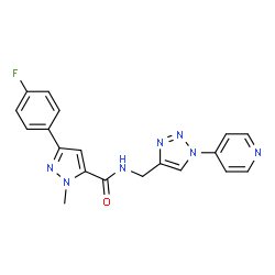 ChemSpider 2D Image | 3-(4-Fluorophenyl)-1-methyl-N-{[1-(4-pyridinyl)-1H-1,2,3-triazol-4-yl]methyl}-1H-pyrazole-5-carboxamide | C19H16FN7O