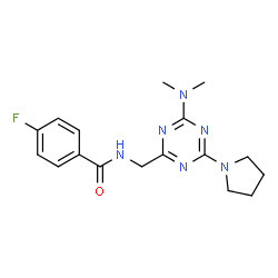 ChemSpider 2D Image | N-{[4-(Dimethylamino)-6-(1-pyrrolidinyl)-1,3,5-triazin-2-yl]methyl}-4-fluorobenzamide | C17H21FN6O
