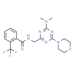 ChemSpider 2D Image | N-{[4-(Dimethylamino)-6-(4-morpholinyl)-1,3,5-triazin-2-yl]methyl}-2-(trifluoromethyl)benzamide | C18H21F3N6O2