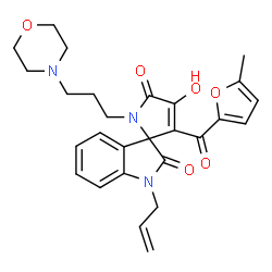 ChemSpider 2D Image | 1-Allyl-4'-hydroxy-3'-(5-methyl-2-furoyl)-1'-[3-(4-morpholinyl)propyl]spiro[indole-3,2'-pyrrole]-2,5'(1H,1'H)-dione | C27H29N3O6