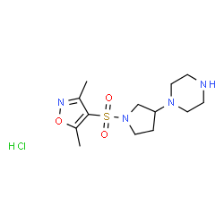 ChemSpider 2D Image | 1-{1-[(3,5-Dimethyl-1,2-oxazol-4-yl)sulfonyl]-3-pyrrolidinyl}piperazine hydrochloride (1:1) | C13H23ClN4O3S
