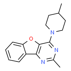 ChemSpider 2D Image | 2-Methyl-4-(4-methyl-1-piperidinyl)[1]benzofuro[3,2-d]pyrimidine | C17H19N3O