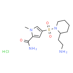 ChemSpider 2D Image | 4-{[2-(2-Aminoethyl)-1-piperidinyl]sulfonyl}-1-methyl-1H-pyrrole-2-carboxamide hydrochloride (1:1) | C13H23ClN4O3S