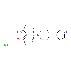 ChemSpider 2D Image | 1-[(3,5-Dimethyl-1,2-oxazol-4-yl)sulfonyl]-4-(3-pyrrolidinyl)piperazine hydrochloride (1:1) | C13H23ClN4O3S