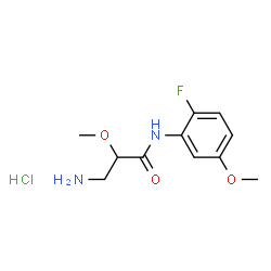 ChemSpider 2D Image | 3-Amino-N-(2-fluoro-5-methoxyphenyl)-2-methoxypropanamide hydrochloride (1:1) | C11H16ClFN2O3