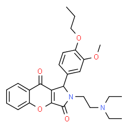 ChemSpider 2D Image | 2-[2-(Diethylamino)ethyl]-1-(3-methoxy-4-propoxyphenyl)-1,2-dihydrochromeno[2,3-c]pyrrole-3,9-dione | C27H32N2O5
