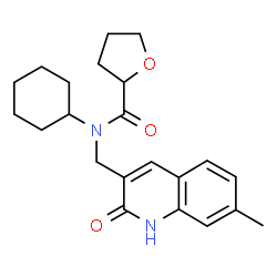 ChemSpider 2D Image | N-Cyclohexyl-N-[(7-methyl-2-oxo-1,2-dihydro-3-quinolinyl)methyl]tetrahydro-2-furancarboxamide | C22H28N2O3
