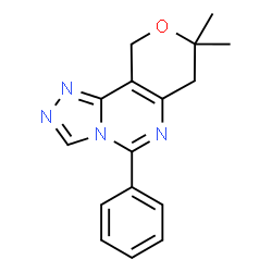 ChemSpider 2D Image | 8,8-Dimethyl-5-phenyl-7,10-dihydro-8H-pyrano[3,4-e][1,2,4]triazolo[4,3-c]pyrimidine | C16H16N4O
