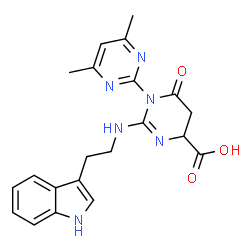 ChemSpider 2D Image | 2-{[2-(1H-Indol-3-yl)ethyl]amino}-4',6'-dimethyl-6-oxo-5,6-dihydro-4H-1,2'-bipyrimidine-4-carboxylic acid | C21H22N6O3