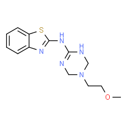 ChemSpider 2D Image | N-[5-(2-Methoxyethyl)-1,4,5,6-tetrahydro-1,3,5-triazin-2-yl]-1,3-benzothiazol-2-amine | C13H17N5OS