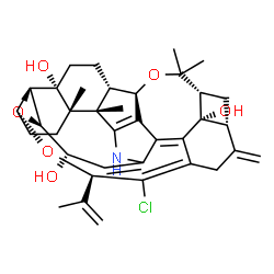 ChemSpider 2D Image | (1R,2S,5R,6R,8R,9S,14S,15S,18S,20R,21E,25R,27R,28S,29E)-21-Chloro-20-isopropenyl-14,15,33,33-tetramethyl-24-methylene-7,19,32-trioxa-12-azadecacyclo[25.4.2.0~2,14~.0~5,15~.0~6,8~.0~6,18~.0~11,30~.0~13
,31~.0~22,29~.0~25,28~]tritriaconta-10,13(31),21,29-tetraene-5,9,28-triol | C37H44ClNO6
