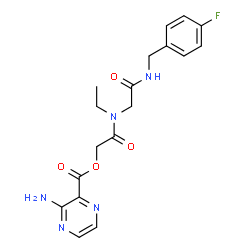 ChemSpider 2D Image | 2-(Ethyl{2-[(4-fluorobenzyl)amino]-2-oxoethyl}amino)-2-oxoethyl 3-amino-2-pyrazinecarboxylate | C18H20FN5O4