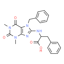 ChemSpider 2D Image | N-(7-Benzyl-1,3-dimethyl-2,6-dioxo-2,3,6,7-tetrahydro-1H-purin-8-yl)phenylalanine | C23H23N5O4