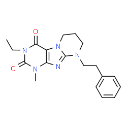 ChemSpider 2D Image | 3-Ethyl-1-methyl-9-(2-phenylethyl)-6,7,8,9-tetrahydropyrimido[2,1-f]purine-2,4(1H,3H)-dione | C19H23N5O2