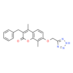 ChemSpider 2D Image | 3-Benzyl-4,8-dimethyl-7-(2H-tetrazol-5-ylmethoxy)-2H-chromen-2-one | C20H18N4O3