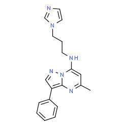 ChemSpider 2D Image | N-[3-(1H-Imidazol-1-yl)propyl]-5-methyl-3-phenylpyrazolo[1,5-a]pyrimidin-7-amine | C19H20N6