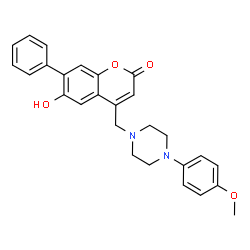 ChemSpider 2D Image | 6-Hydroxy-4-{[4-(4-methoxyphenyl)-1-piperazinyl]methyl}-7-phenyl-2H-chromen-2-one | C27H26N2O4