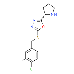 ChemSpider 2D Image | 2-[(3,4-Dichlorobenzyl)sulfanyl]-5-[(2S)-2-pyrrolidinyl]-1,3,4-oxadiazole | C13H13Cl2N3OS