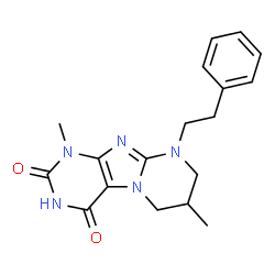 ChemSpider 2D Image | 1,7-Dimethyl-9-(2-phenylethyl)-6,7,8,9-tetrahydropyrimido[2,1-f]purine-2,4(1H,3H)-dione | C18H21N5O2