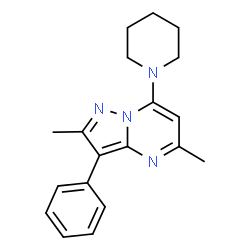 ChemSpider 2D Image | 2,5-Dimethyl-3-phenyl-7-(1-piperidinyl)pyrazolo[1,5-a]pyrimidine | C19H22N4