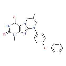 ChemSpider 2D Image | 1,7-Dimethyl-9-(4-phenoxyphenyl)-6,7,8,9-tetrahydropyrimido[2,1-f]purine-2,4(1H,3H)-dione | C22H21N5O3