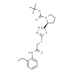 ChemSpider 2D Image | 2-Methyl-2-propanyl (2S)-2-[5-({2-[(2-ethylphenyl)amino]-2-oxoethyl}sulfanyl)-1,3,4-oxadiazol-2-yl]-1-pyrrolidinecarboxylate | C21H28N4O4S