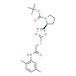 ChemSpider 2D Image | 2-Methyl-2-propanyl (2S)-2-[5-({2-[(2,5-dimethylphenyl)amino]-2-oxoethyl}sulfanyl)-1,3,4-oxadiazol-2-yl]-1-pyrrolidinecarboxylate | C21H28N4O4S
