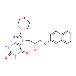 ChemSpider 2D Image | 7-[2-Hydroxy-3-(2-naphthyloxy)propyl]-3-methyl-8-(4-morpholinyl)-3,7-dihydro-1H-purine-2,6-dione | C23H25N5O5