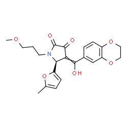ChemSpider 2D Image | (5S)-4-[2,3-Dihydro-1,4-benzodioxin-6-yl(hydroxy)methylene]-1-(3-methoxypropyl)-5-(5-methyl-2-furyl)-2,3-pyrrolidinedione | C22H23NO7