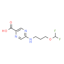ChemSpider 2D Image | 5-{[3-(Difluoromethoxy)propyl]amino}-2-pyrazinecarboxylic acid | C9H11F2N3O3