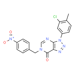 ChemSpider 2D Image | 3-(3-Chloro-4-methylphenyl)-6-(4-nitrobenzyl)-3,6-dihydro-7H-[1,2,3]triazolo[4,5-d]pyrimidin-7-one | C18H13ClN6O3