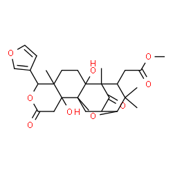 ChemSpider 2D Image | Methyl [6-(3-furyl)-2,10-dihydroxy-1,5,15,15-tetramethyl-8,17-dioxo-7,18-dioxapentacyclo[11.3.1.1~11,14~.0~2,11~.0~5,10~]octadec-16-yl]acetate | C27H34O9