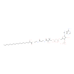 ChemSpider 2D Image | S-{1-[5-(6-Amino-9H-purin-9-yl)-4-hydroxy-3-(phosphonooxy)tetrahydro-2-furanyl]-3,5,9-trihydroxy-8,8-dimethyl-3,5-dioxido-10,14-dioxo-2,4,6-trioxa-11,15-diaza-3lambda~5~,5lambda~5~-diphosphaheptadecan
-17-yl} 2-hydroxyoctadecanethioate (non-preferred name) | C39H70N7O18P3S